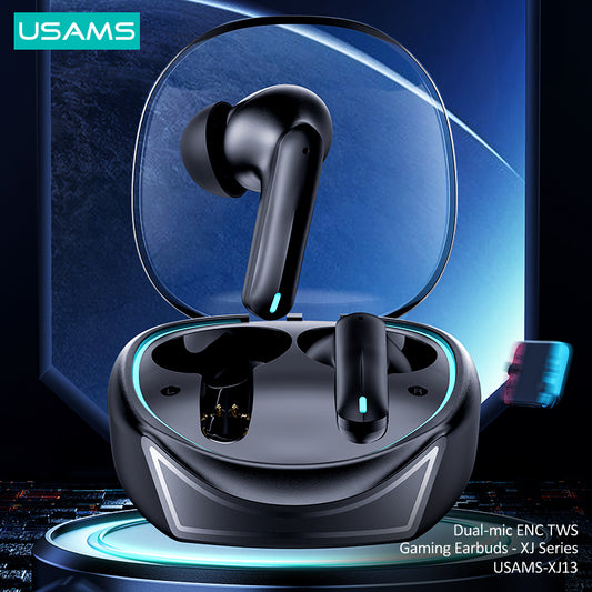 سماعات USAMS XJ13 Gaming TWS بلوتوث 5.3 مايك مزدوج ENC 7 ساعات تشغيل تأخير منخفض