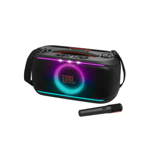 سماعة JBL PartyBox On-The-Go بقوة 100 واط مع ميكروفون لاسلكي وإضاءة – أسود