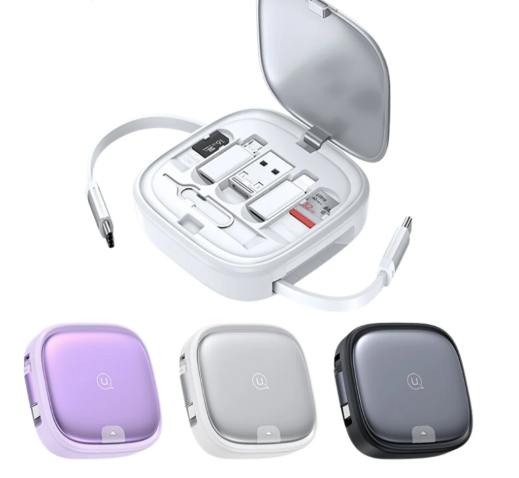كيبل USAMS SJ650 6 في 1 مع صندوق تخزين مغناطيسي وحامل هاتف شحن 60W نقل 480Mbps