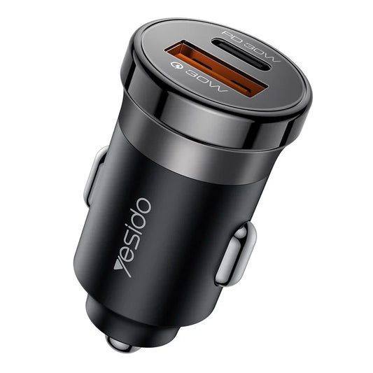 شاحن سيارة قوة 30 واط بمنفذين USB-A و Type-C مع كيبل C-L ماركة YESIDO Y73