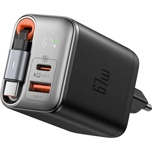 شاحن Mcdodo CH-4100 GaN بقوة 67W مع كابل USB-C قابل للسحب وشاشة رقمية