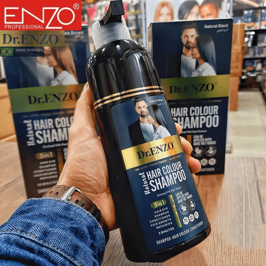 شامبو صبغة شيب الشعر 5 في 1 لون بني طبيعي بحجم 420 مل للرجال والنساء ماركة Dr.ENZO الإيطالي