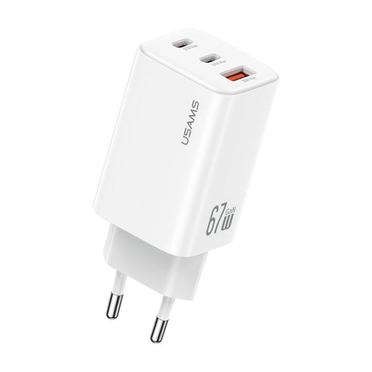 شاحن USAMS CC265 GaN 67W ثلاثي المنافذ A+C+C شحن سريع للابتوب والهاتف EU