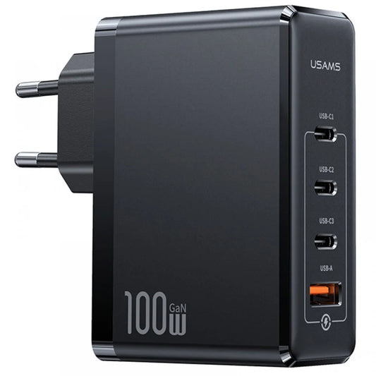 شاحن USAMS CC163 GaN 100W رباعي المنافذ C+C+C+A شحن لابتوب وتابلت وهاتف EU