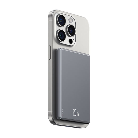 باور بنك USAMS CD220 مغناطيسي لاسلكي PD20W هيكل ألومنيوم رفيع 5000mAh متوافق MagSafe