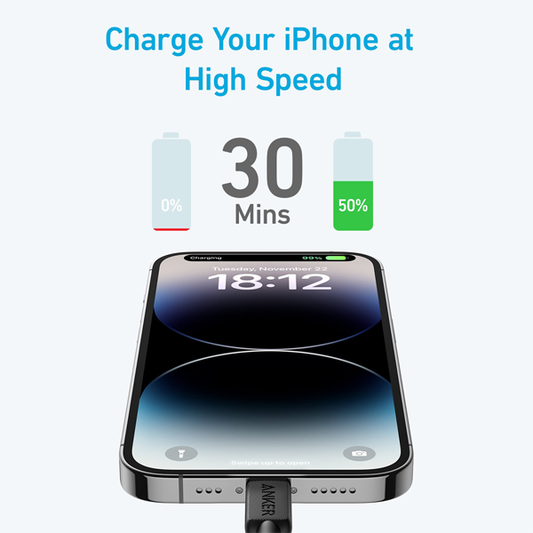 كابل Anker 322 USB-C إلى Lightning مضفر شحن سريع MFi بطول 0.9 متر لون أسود