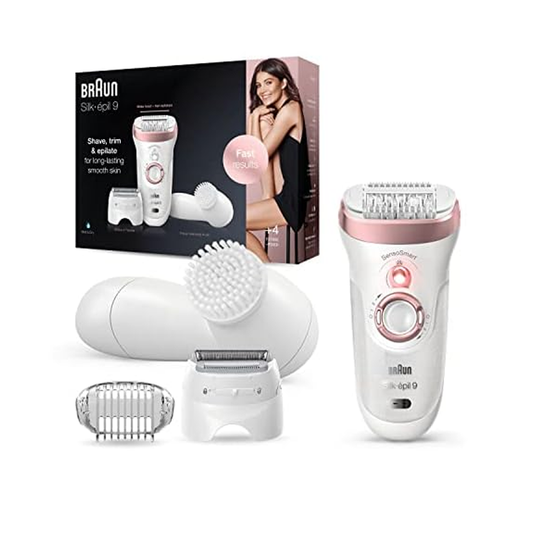 ماكينة براون لإزالة الشعر مع فرشاة تنظيف الوجه وضوء ذكي ماركة Braun Silk-épil 9-880
