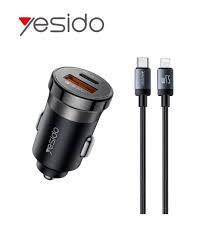 شاحن سيارة قوة 30 واط بمنفذين USB-A و Type-C مع كيبل C-L ماركة YESIDO Y73