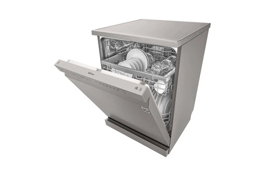 جلاية LG QuadWash سعة 14 طقم مع EasyRack Plus بمحرك Inverter Direct Drive باللون الفضي البلاتيني