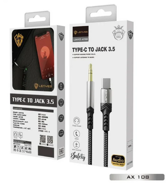 كيبل شحن ونقل بيانات من Lenyes موديل AX108 TC-3.5 – AUX 3.5 مم