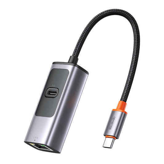 موزع Mcdodo HU-068 USB-C مع PD 100W ومنفذ Gigabit LAN - رمادي