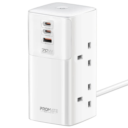 شاحن من Promate موديل PowerTower-70W مع 70W و30W وUSB-C - صورة 1