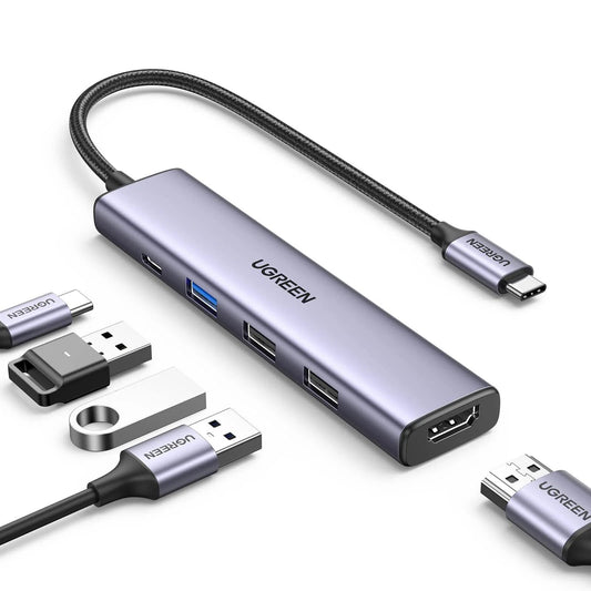 موزع UGREEN 35897 USB-C سبعة في واحد مع HDMI مزدوج وشحن 100 واط