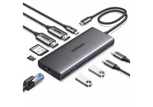 محطة USB-C عشرة في واحد UGREEN 45380 بخلفية بيضاء