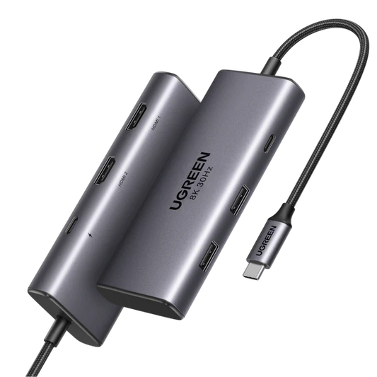 موزع USB-C UGREEN Revodok 206 ستة في واحد بشاشتين HDMI موديل 50629