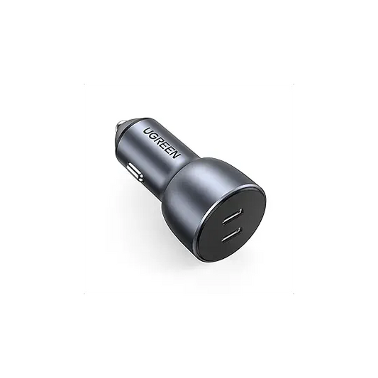 شاحن سيارة UGREEN CD213 بقدرة 40 واط ومنفذي USB-C باللون الرمادي
