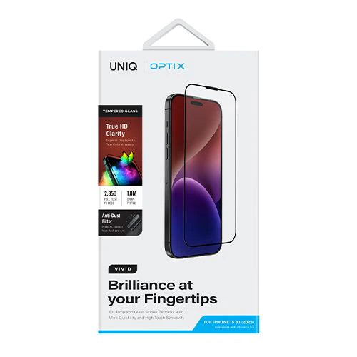 واقي شاشة UNIQ OPTIX Vivid Clear Glass for iPhone 15 pro 6.1 (2023) | حماية وتصميم أنيق