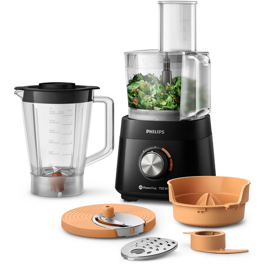 محضرة طعام اصلية بقوة 750 واط مع 6 ملحقات للتقطيع والفرم والبشر والخلط ماركة Philips