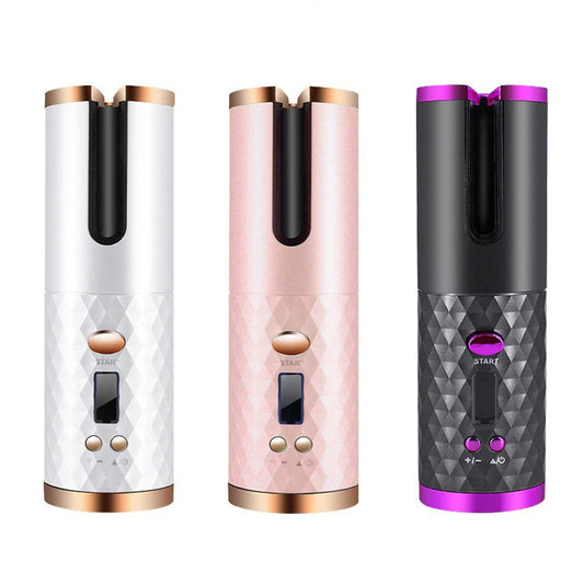 جهاز تجعيد الشعر اللاسلكي USB Auto Curler قابل للشحن بشاشة LED بدرجة حرارة 150-200 مئوية