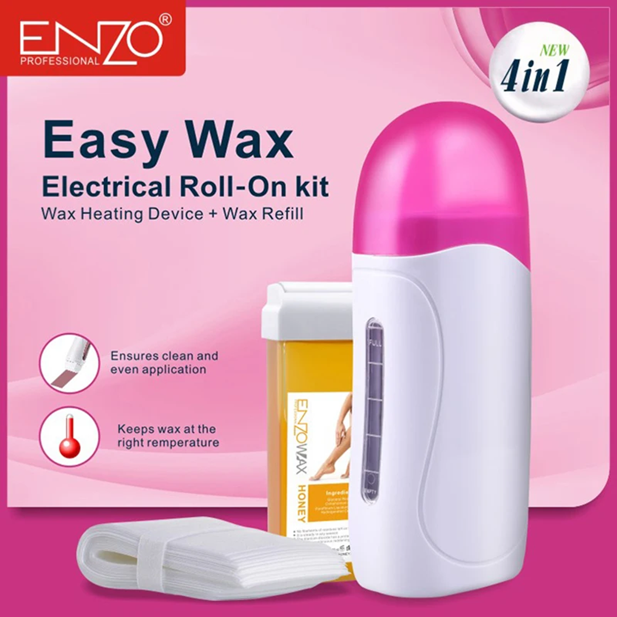 رول 4 بـ 1 لإزالة شعر الجسم بالواكس (الشمع) يعمل على الكهرباء ماركة ENZO رول 4 بـ 1 لإزالة شعر الجسم بالواكس (الشمع) يعمل على الكهرباء ماركة ENZO