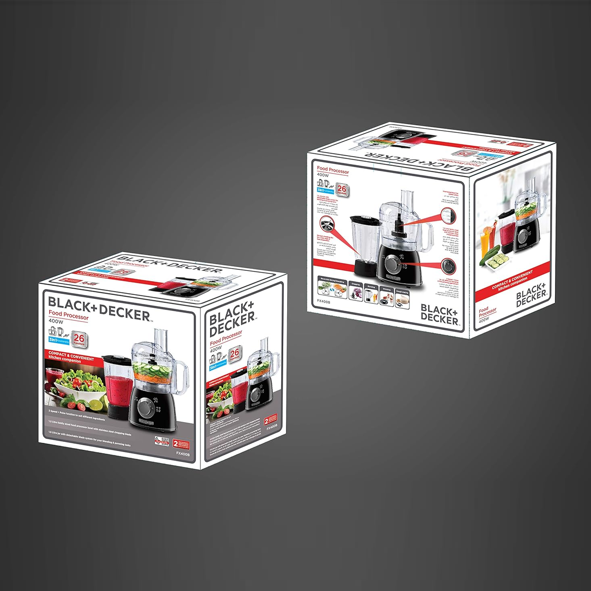 محضرة طعام وخلاط 2 بـ 1 قوة 400 واط بسعة كبيرة وملحقات متعددة ماركة Black & Decker محضرة طعام وخلاط 2 بـ 1 قوة 400 واط بسعة كبيرة وملحقات متعددة ماركة Black & Decker