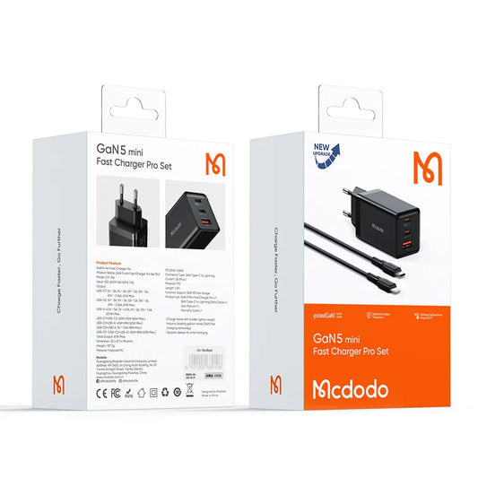 شاحن Mcdodo GaN سريع 67W بثلاثة منافذ وكابل Type-C بطول 2 متر