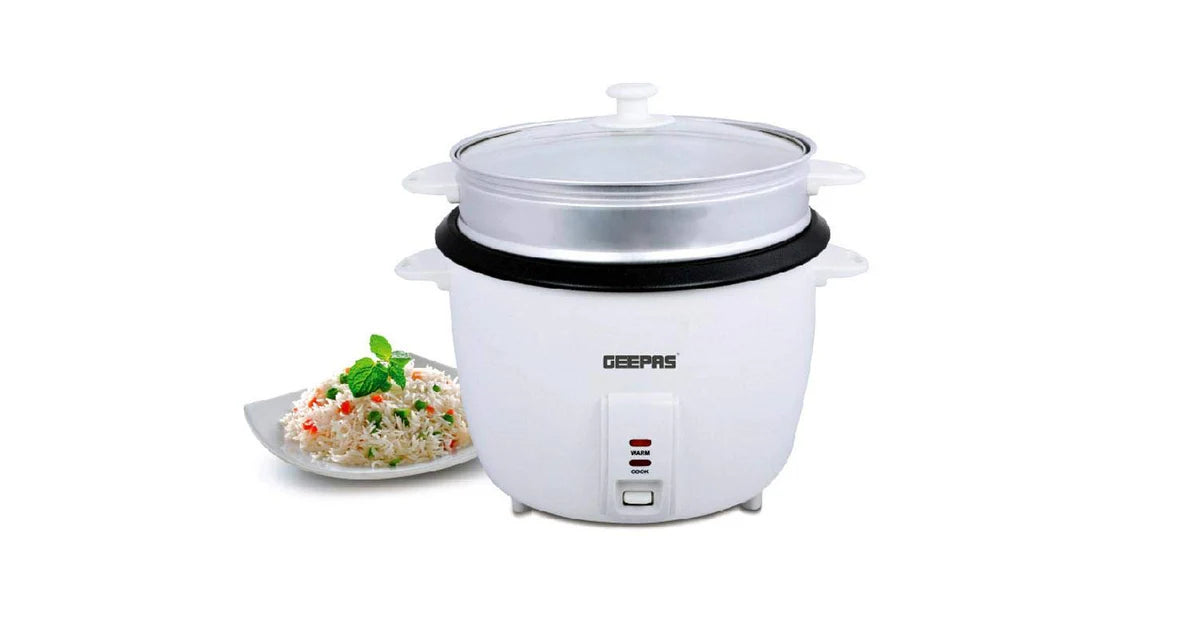 طباخ أرز سعة 2.8 لتر مع وعاء غير لاصق بقوة 900 واط مع بخار وتسخين ماركة Geepas طباخ أرز سعة 2.8 لتر مع وعاء غير لاصق بقوة 900 واط مع بخار وتسخين ماركة Geepas