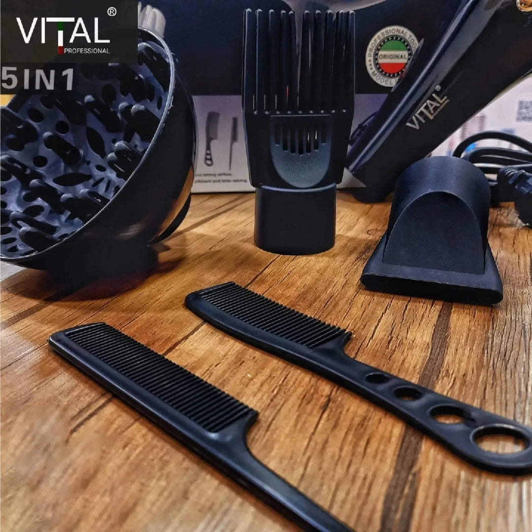 سشوار شعر احترافي 5 بـ 1 بقوة 6000 واط مزودة بمحرك قوي للاستخدام المنزلي والصالونات ماركة VITAL سشوار شعر احترافي 5 بـ 1 بقوة 6000 واط مزودة بمحرك قوي للاستخدام المنزلي والصالونات ماركة VITAL