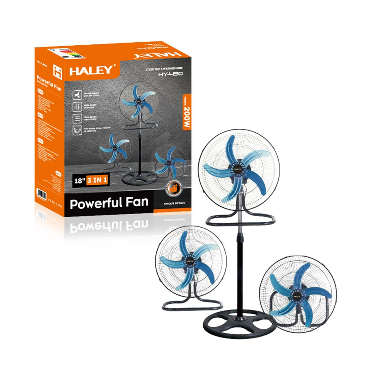 مروحة كهربائية 3 في 1 بمحرك نحاسي مقاس 18 انش وبقوة 200 واط ماركة HALEY مروحة كهربائية 3 في 1 بمحرك نحاسي مقاس 18 انش وبقوة 200 واط ماركة HALEY