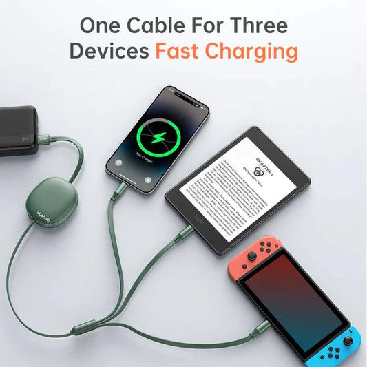 كابل Mcdodo 3 في 1 قابل للسحب بطول 1.2 متر وشحن سريع حتى 6A