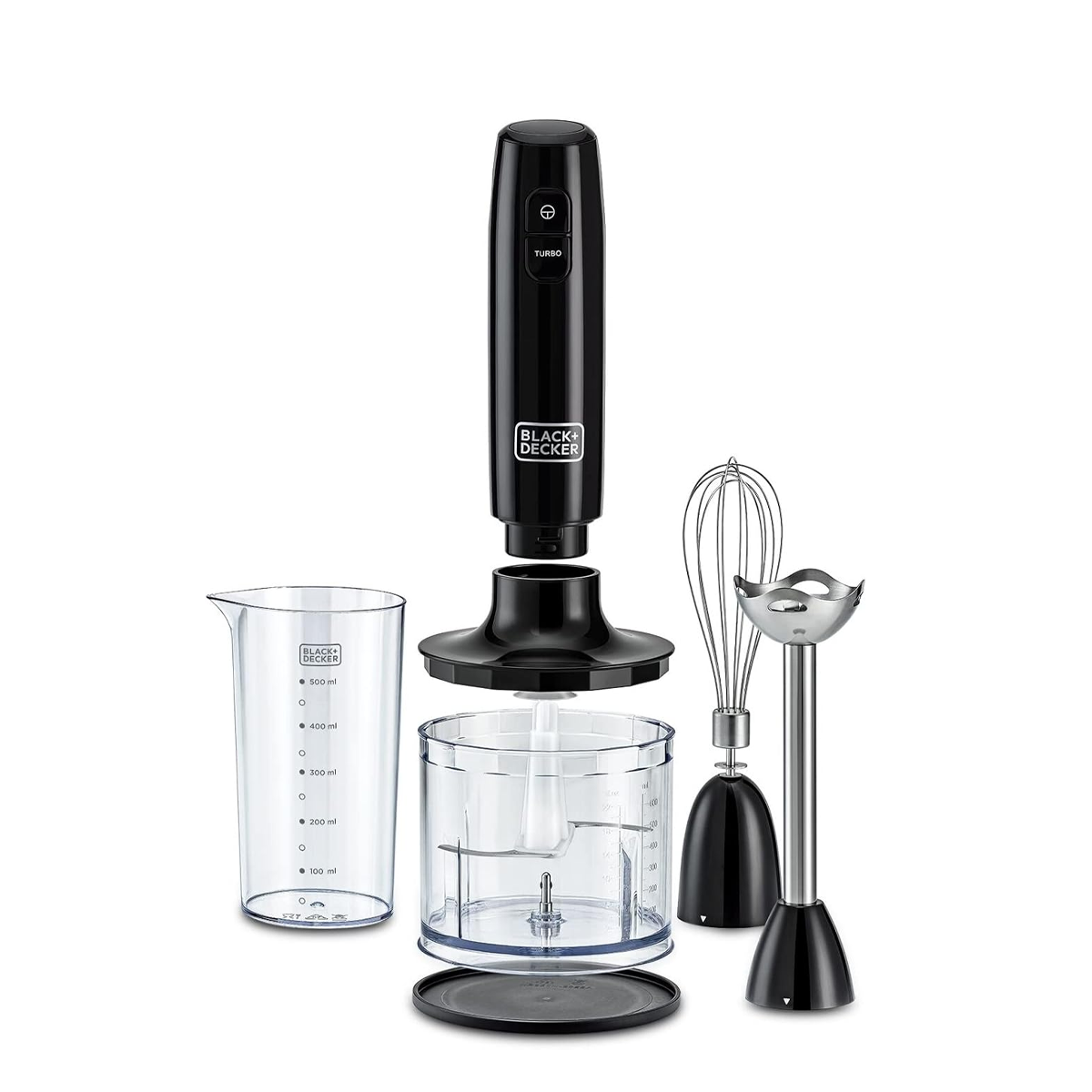 خلاط يدوي 3 بـ 1 مع خفاقة وقطاعة من الستانلس ستيل قوة 600 واط من Black & Decker خلاط يدوي 3 بـ 1 مع خفاقة وقطاعة من الستانلس ستيل قوة 600 واط من Black & Decker