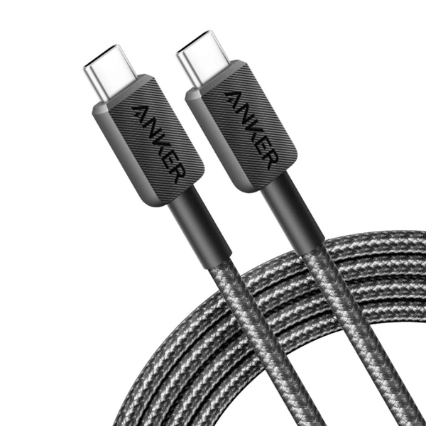 كابل Anker 322 USB-C إلى USB-C مضفر شحن سريع 60 واط بطول 0.9 متر – أسود كابل Anker 322 USB-C إلى USB-C مضفر شحن سريع 60 واط بطول 0.9 متر – أسود