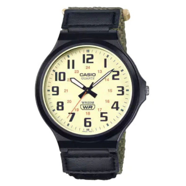 ساعة كاسيو الرجالية بـ حزام أخضر و مينا بيج مقاومة للماء 50 متر - موديل CASIO MW-240B-3B ساعة كاسيو الرجالية بـ حزام أخضر و مينا بيج مقاومة للماء 50 متر - موديل CASIO MW-240B-3B