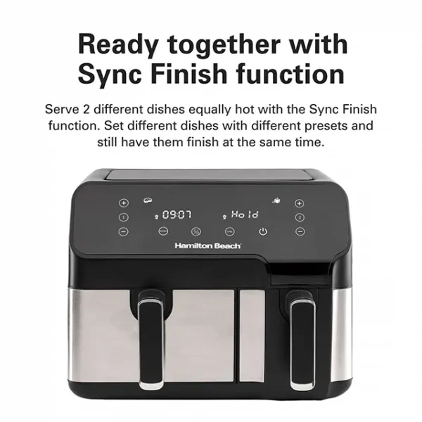 قلاية هوائية AirFryer مزدوجة سعة 8.5 لتر تتيح لك طهي الطعام بدهون اقل ماركة Hamilton Beach قلاية هوائية AirFryer مزدوجة سعة 8.5 لتر تتيح لك طهي الطعام بدهون اقل ماركة Hamilton Beach