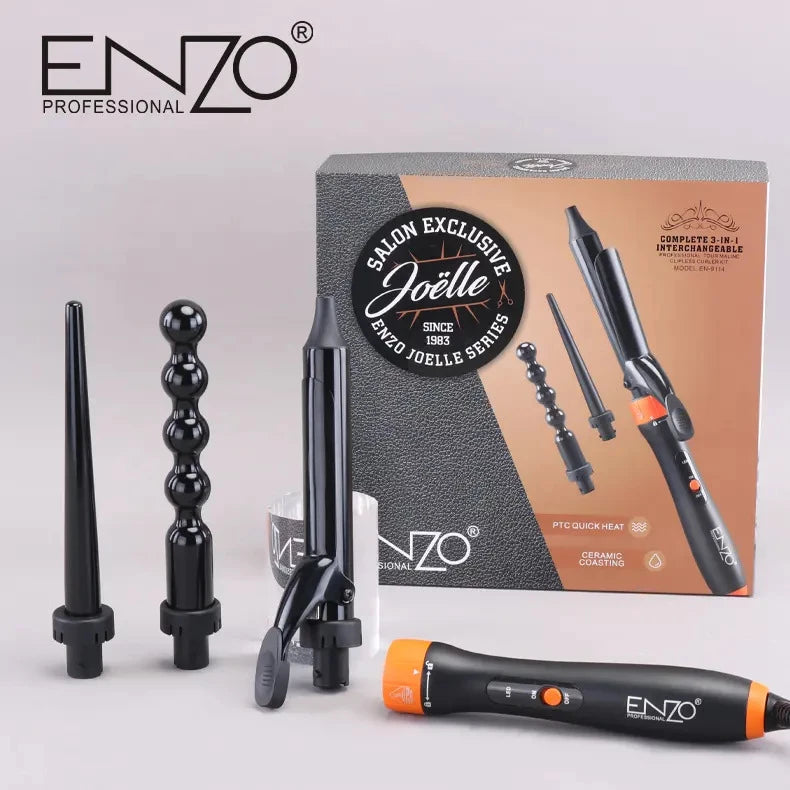 بكج فير لتصفيف الشعر 3 في 1 مع رؤوس تجعيد قابلة للتبديل وطلاء سيراميك ماركة ENZO الايطالية بكج فير لتصفيف الشعر 3 في 1 مع رؤوس تجعيد قابلة للتبديل وطلاء سيراميك ماركة ENZO الايطالية