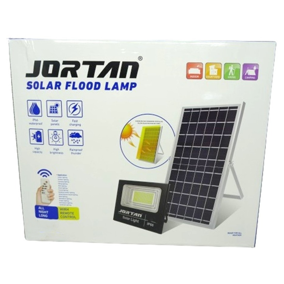 كشاف يعمل بالطاقة الشمسية قوة 600 واط مع لوحة وريموت تحكم ماركة Jortam كشاف يعمل بالطاقة الشمسية قوة 600 واط مع لوحة وريموت تحكم ماركة Jortam