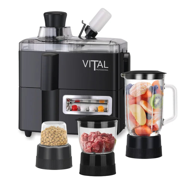 محضرة طعام 4 في 1 متعدد الوظائف بقوة 1600 واط مع عصارة وخلاط ومفرمة ومطحنة ماركة VITAL محضرة طعام 4 في 1 متعدد الوظائف بقوة 1600 واط مع عصارة وخلاط ومفرمة ومطحنة ماركة VITAL