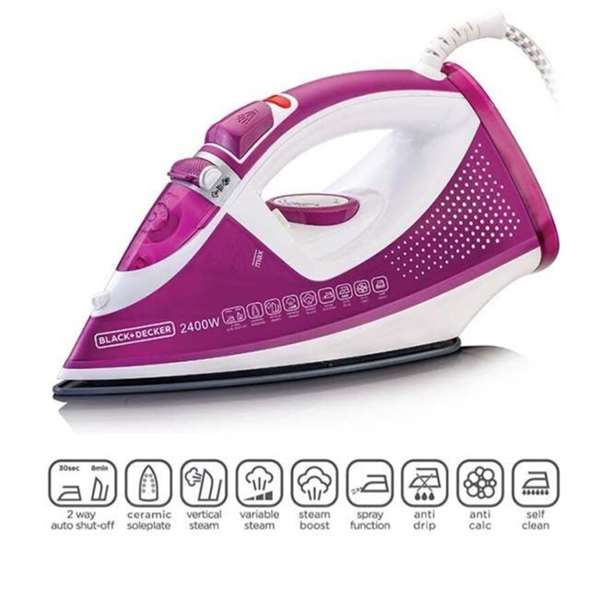 مكوى بخار بقاعدة سيراميك مع خاصية الإغلاق التلقائي قوة 2400 واط من Black & Decker مكوى بخار بقاعدة سيراميك مع خاصية الإغلاق التلقائي قوة 2400 واط من Black & Decker