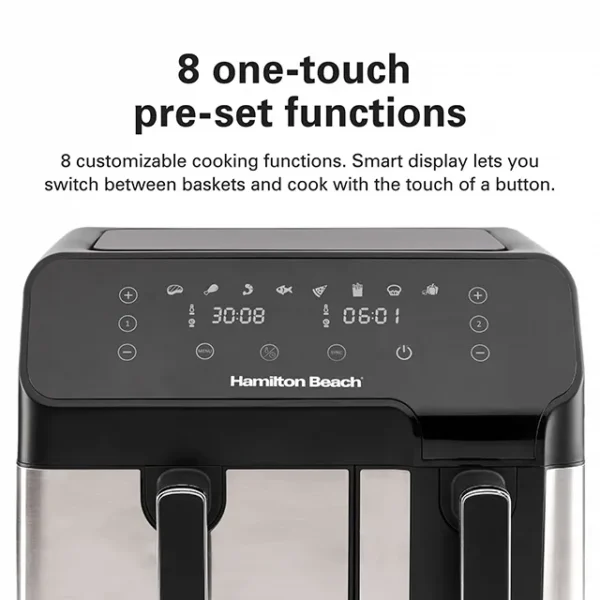 قلاية هوائية AirFryer مزدوجة سعة 8.5 لتر تتيح لك طهي الطعام بدهون اقل ماركة Hamilton Beach قلاية هوائية AirFryer مزدوجة سعة 8.5 لتر تتيح لك طهي الطعام بدهون اقل ماركة Hamilton Beach
