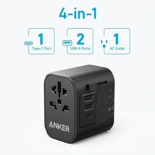 عضمة شحن 4 بـ 1 قوة 30 واط -محول سفر عالمي بمنفذ USB-C وAC يدعم 4 أجهزة ماركة ANKER