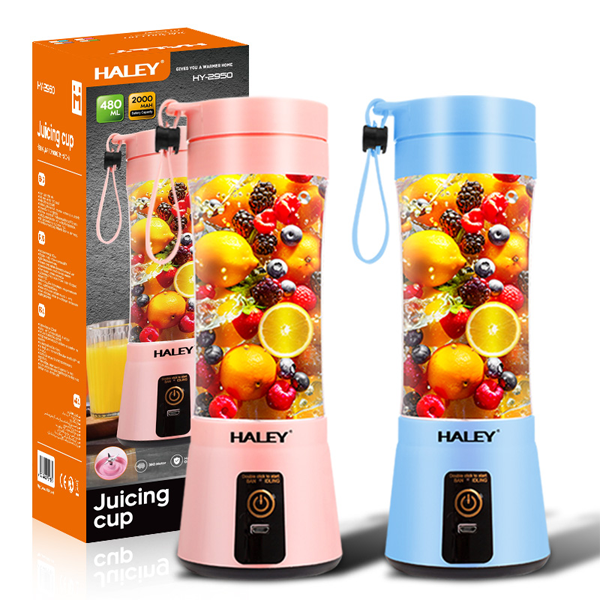 خلاط وعصارة محمولة سعة 480 مل مع شحن USB وبطارية 2000mAh و6 شفرات ستانلس ستيل ماركة HALEY خلاط وعصارة محمولة سعة 480 مل مع شحن USB وبطارية 2000mAh و6 شفرات ستانلس ستيل ماركة HALEY