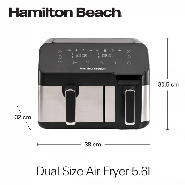 قلاية هوائية AirFryer مزدوجة سعة 8.5 لتر تتيح لك طهي الطعام بدهون اقل ماركة Hamilton Beach قلاية هوائية AirFryer مزدوجة سعة 8.5 لتر تتيح لك طهي الطعام بدهون اقل ماركة Hamilton Beach