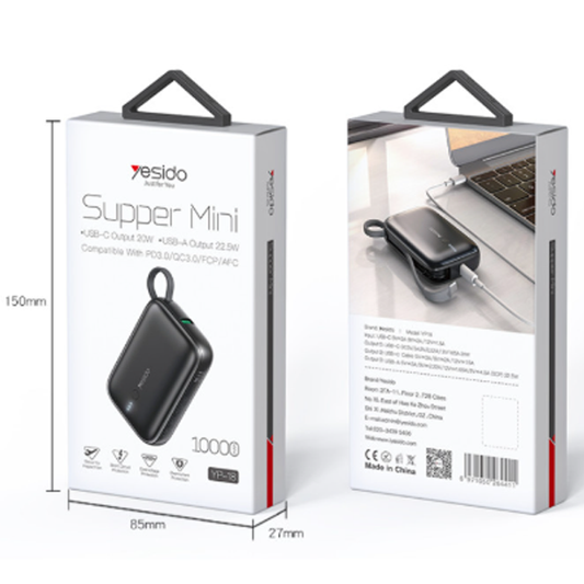 باور بانك Yesido YP18 سريع 22.5W – 10000mAh مع كابل Type-C وشاشة LED