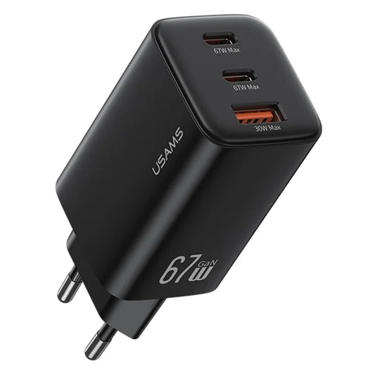 شاحن USAMS CC265 GaN 67W ثلاثي المنافذ A+C+C شحن سريع للابتوب والهاتف EU