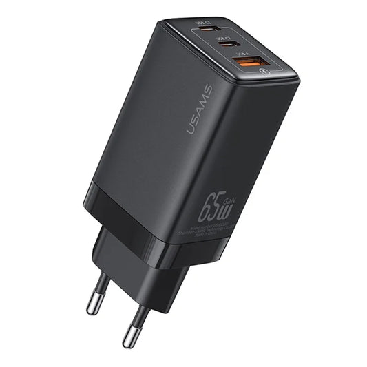شاحن USAMS CC180 GaN 65W ثلاثي المنافذ C+C+A سلسلة Sandru للابتوب والهاتف EU