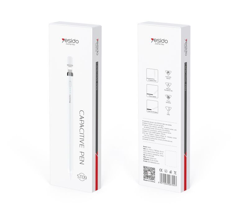 قلم iPad عالي الحساسية بشحن Lightning ببطارية 150mAh واستخدام حتى 12 ساعة ماركة YESIDO ST09 قلم iPad عالي الحساسية بشحن Lightning ببطارية 150mAh واستخدام حتى 12 ساعة ماركة YESIDO ST09