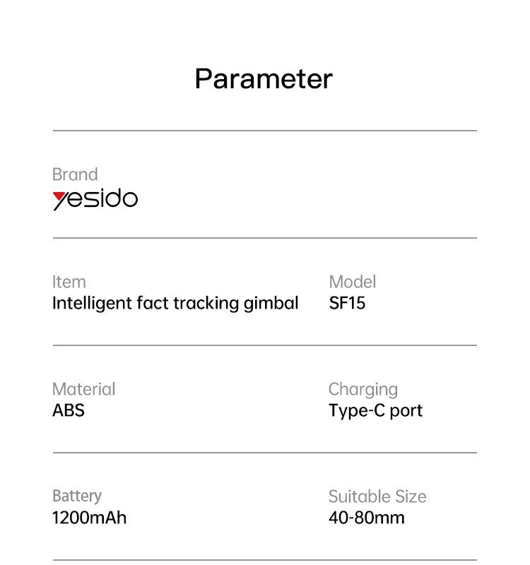 حامل هاتف ذكي Yesido SF15 AI بتتبع الوجه 360 درجة مع جيمبال وترايبود وعصا سيلفي حامل هاتف ذكي Yesido SF15 AI بتتبع الوجه 360 درجة مع جيمبال وترايبود وعصا سيلفي