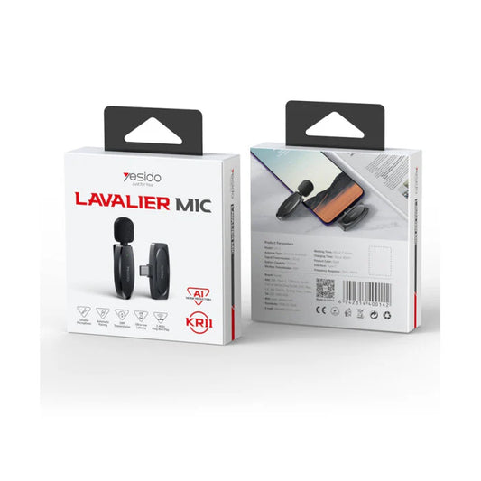 ميكروفون MEMS لاسلكي YESIDO KR11 بمنفذ Type-C ومدى 20 متر للهاتف والتسجيل الصوتي