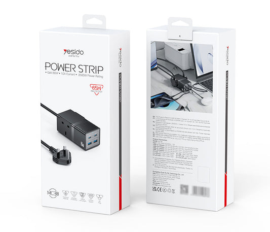 وصلة كهرباء YESIDO MC36 EU 65W PD رباعية المنافذ C+C+A+A سلك نحاس خالص 1.5 متر