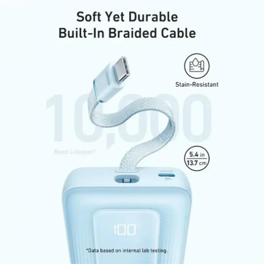 شاحن/باوربانك للهواتف سعة 10000 مللي أمبير وقوة 30 واط مع كابل USB-C مدمج ماركة ANKER